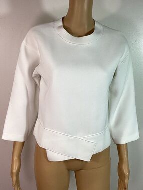 Derek Lam 10 Crosby White Crepe 3/4 Sleeve Crossed Hem Top Sz